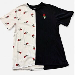 Eighty Eight Brand T-Shirt Black White Split Rose Skeleton Grunge Edgy Mens L/XL